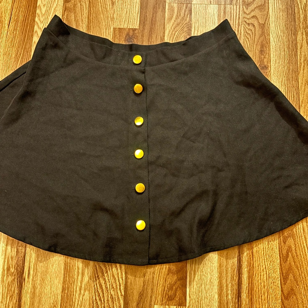SHEIN Black Skater Skirt with Gold Buttons
